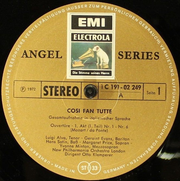 Wolfgang Amadeus Mozart - Margaret Price, Yvonne Minton, Lucia Popp, Luigi Alva, Geraint Evans, Hans Sotin, Otto Klemperer, New Philharmonia Orchestra : Cosi Fan Tutte   (4xLP + Box)