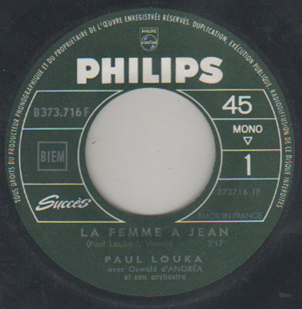 Paul Louka : La Femme A Jean / Pas Plus Haut Que 3 Pommes (7", Single, Mono, Jukebox)