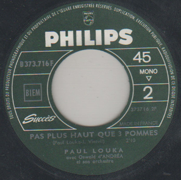 Paul Louka : La Femme A Jean / Pas Plus Haut Que 3 Pommes (7", Single, Mono, Jukebox)