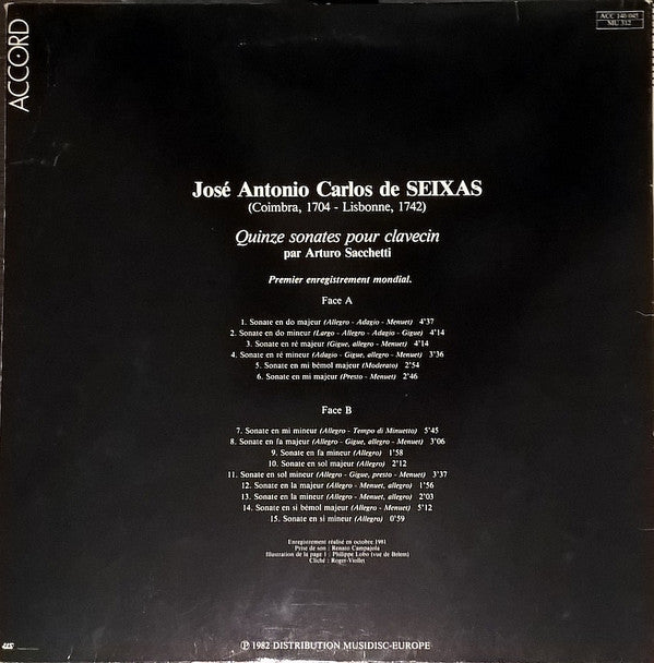 Carlos Seixas, Arturo Sacchetti : Quinze Sonates Pour Clavecin (LP, Album, Gat)