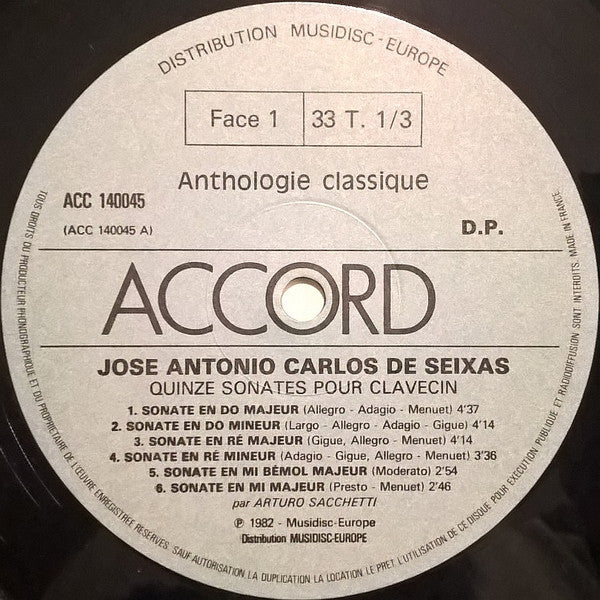 Carlos Seixas, Arturo Sacchetti : Quinze Sonates Pour Clavecin (LP, Album, Gat)