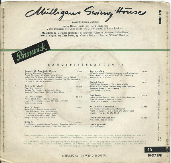 Gerry Mulligan Quartet : Gerry Mulligan´s Swing House (7", EP)
