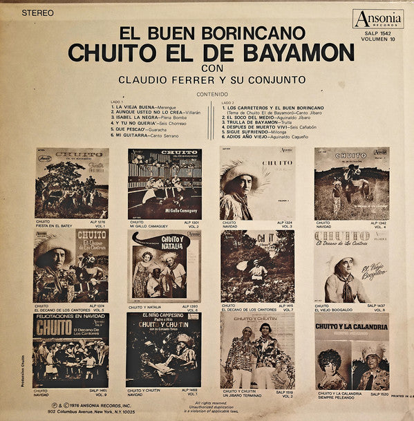 Chuito El De Bayamón Con Claudio Ferrer Y Su Conjunto : El Buen Borincano, Vol.10 (LP, Album)