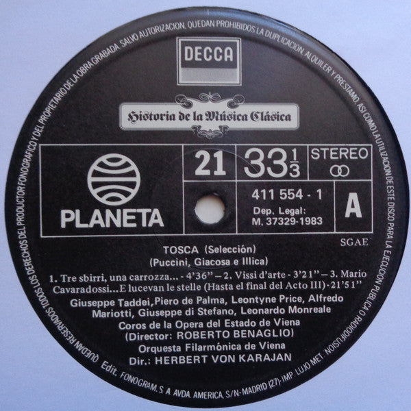 Puccini*, Ponchielli*, Leoncavallo*, Mascagni*, Giordano* : Tosca - La Gioconda - Payasos - Cavalleria Rusticana - Andrea Chenier (LP, Comp)