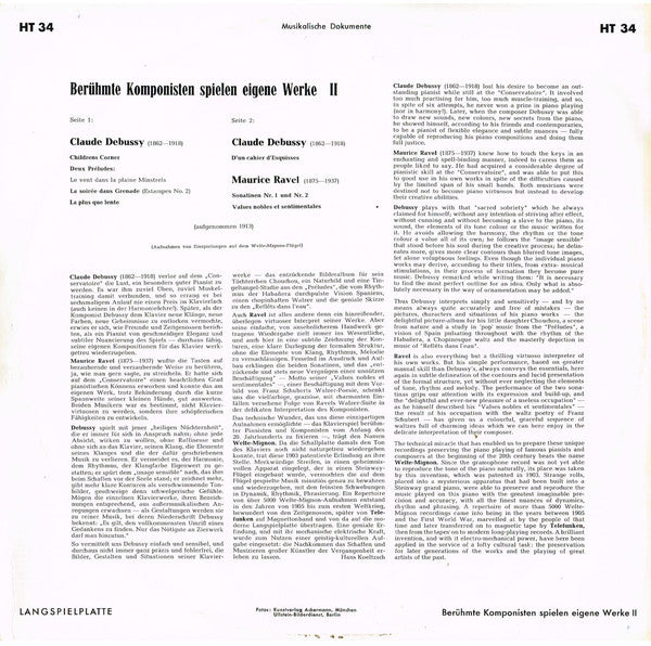 Claude Debussy, Maurice Ravel : Berühmte Komponisten Spielen Eigene Werke II - Musikalische Dokumente (LP, Comp)