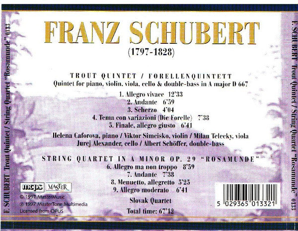 Franz Schubert : Trout Quintet - String Quartet "Rosamunde" (CD, Comp)
