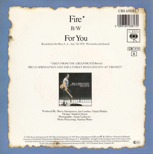 Bruce Springsteen & The E Street Band* : Fire (7", Single)