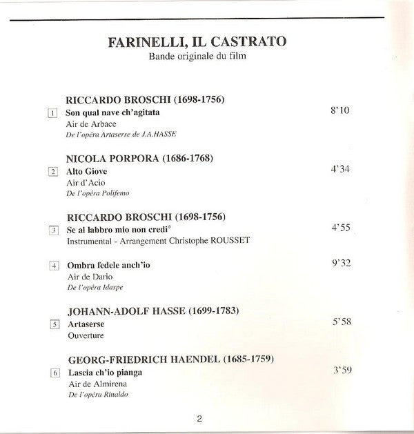 Christophe Rousset : Farinelli, Il Castrato (Bande Originale Du Film - Original Motion Picture Soundtrack) (CD, Album)
