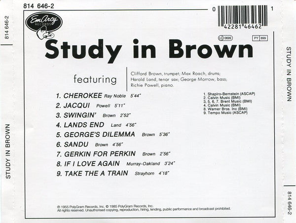 Clifford Brown And Max Roach : Study In Brown (CD, Album, RE, RP)