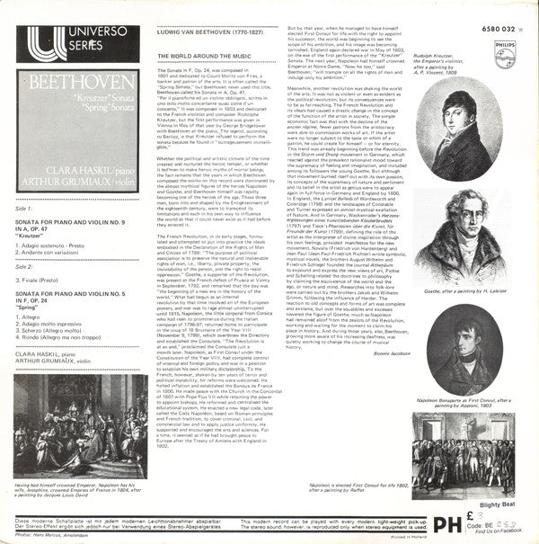 Ludwig Van Beethoven - Clara Haskil, Arthur Grumiaux : "Kreutzer" Sonata / "Spring" Sonata (LP, Comp)