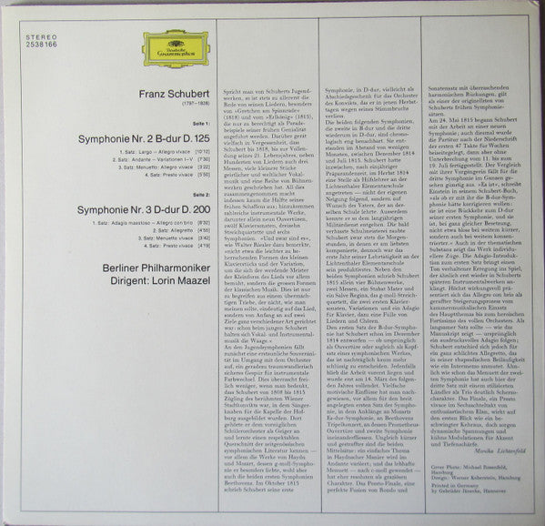 Franz Schubert - Berliner Philharmoniker, Lorin Maazel : Symphonies Nos. 2 & 3 (LP)