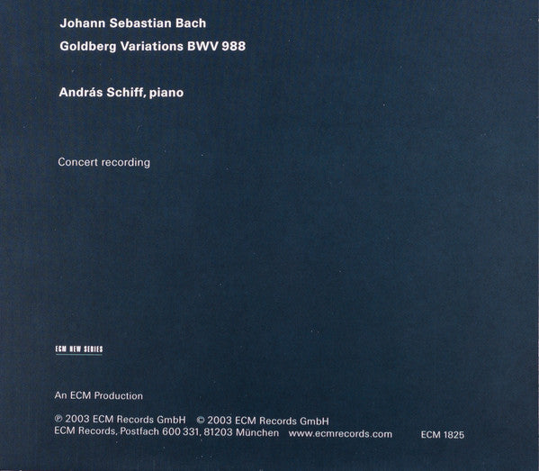 András Schiff - J. S. Bach* : Goldberg Variations (CD, Album)