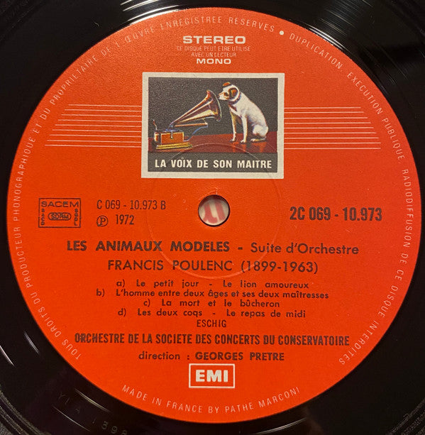 Francis Poulenc / Camille Saint-Saëns - Orchestre De La Société Des Concerts Du Conservatoire, Georges Prêtre, Aldo Ciccolini, Alexis Weissenberg : Les Animaux Modèles / Le Carnaval Des Animaux (LP, RE, Gat)