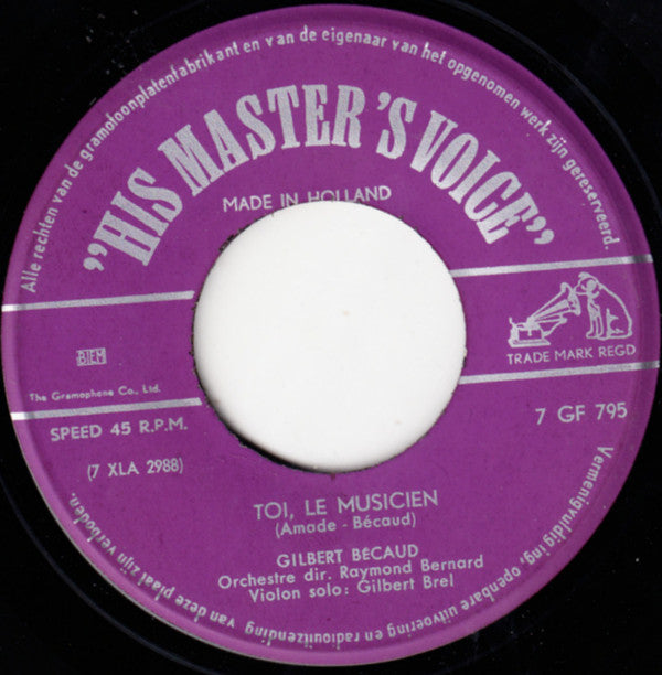 Gilbert Bécaud : Et Maintenant / Toi, Le Musicien (7", Single, Pur)
