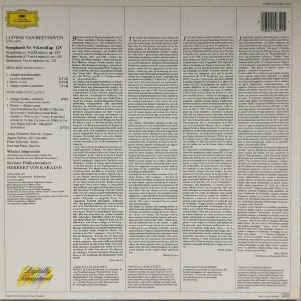 Ludwig van Beethoven, Herbert von Karajan, Berliner Philharmoniker, Anna Tomowa-Sintow, Agnes Baltsa, Peter Schreier, José van Dam, Wiener Singverein : Symphonie Nr. 9 (LP, RE, RM)