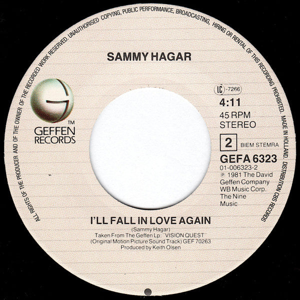 Madonna / Sammy Hagar : Crazy For You / I'll Fall In Love Again (7", Single)