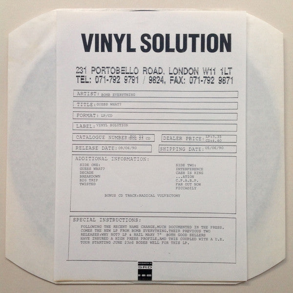 Bomb Everything : Guess What (LP, Album, W/Lbl)