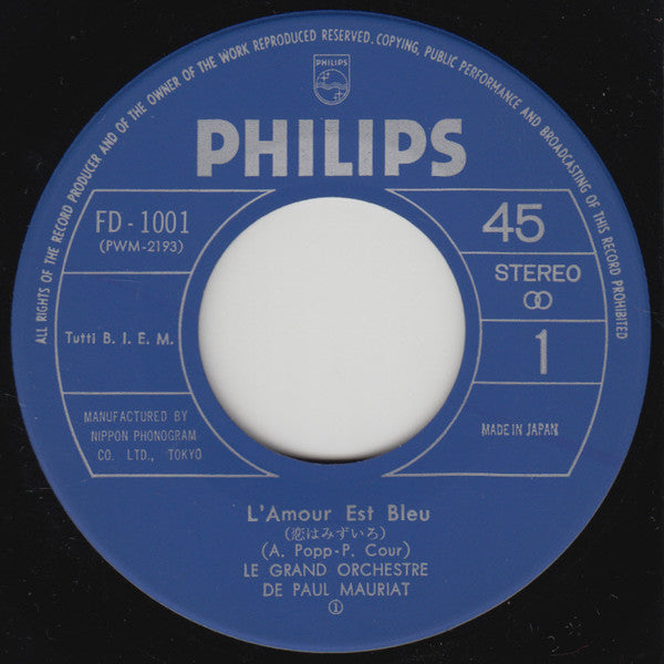 Le Grand Orchestre De Paul Mauriat : L'amour Est Blue / La Reine De Saba (7", Single)