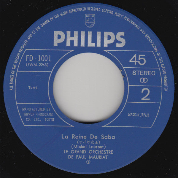Le Grand Orchestre De Paul Mauriat : L'amour Est Blue / La Reine De Saba (7", Single)