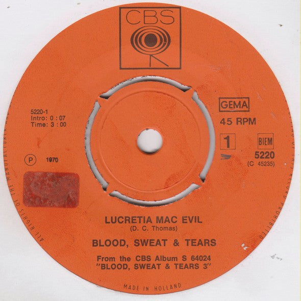 Blood, Sweat And Tears : Lucretia Mac Evil / Lucretia's Reprise (7", Single, Kno)