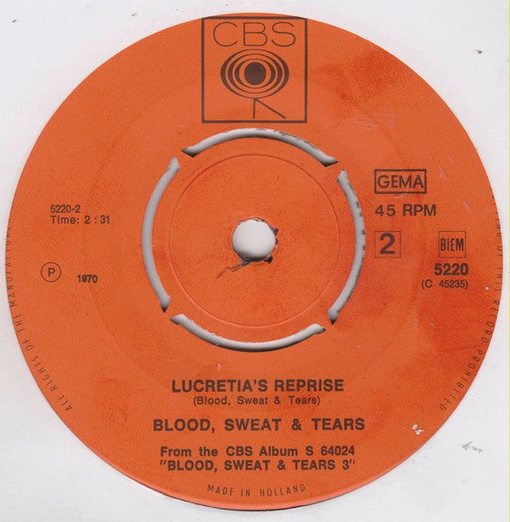 Blood, Sweat And Tears : Lucretia Mac Evil / Lucretia's Reprise (7", Single, Kno)