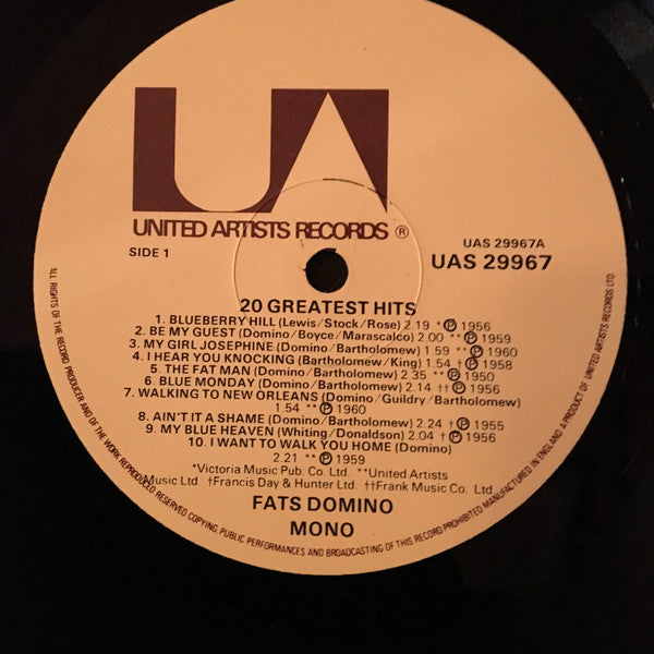 Fats Domino : 20 Greatest Hits (LP, Comp, Mono)