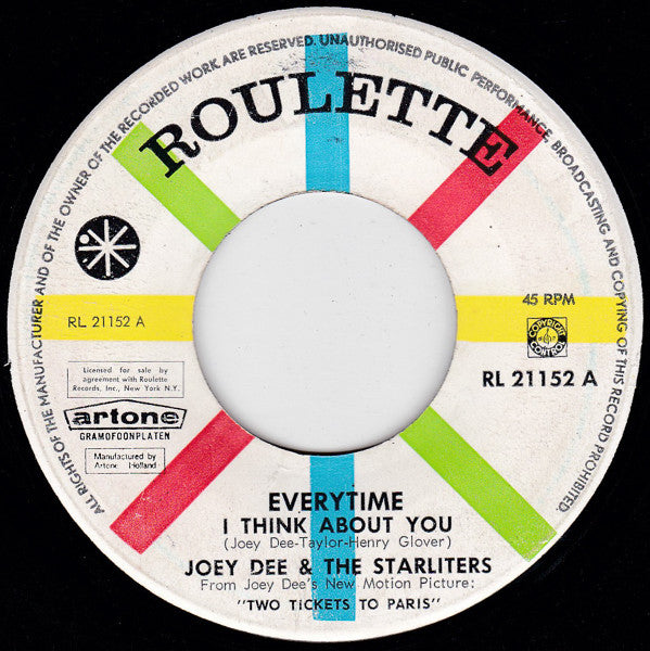 Joey Dee & The Starliters : Everytime I Think About You (7")