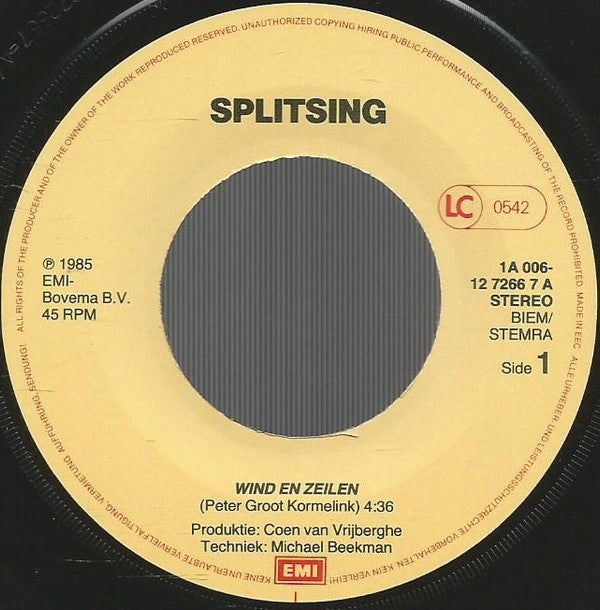 Splitsing : Wind En Zeilen / Vergeten (7")