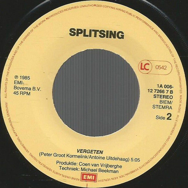 Splitsing : Wind En Zeilen / Vergeten (7")