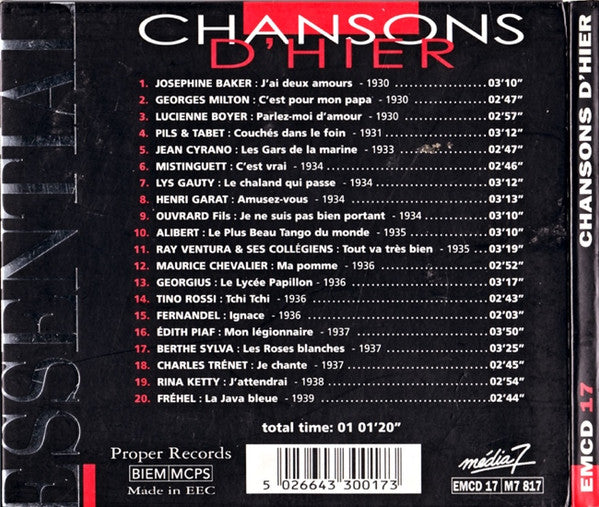 Various : Chansons D'hier (CD, Comp, Dig)