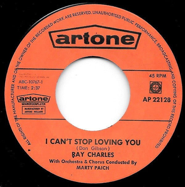 Ray Charles : I Can't Stop Loving You (7", Single, Blu)