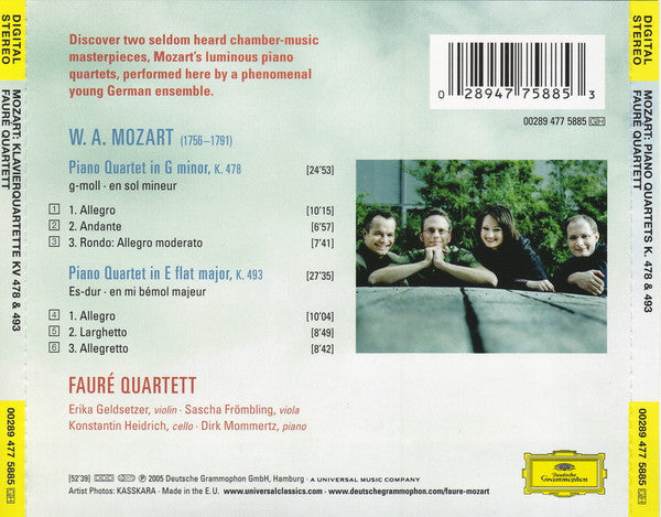 Wolfgang Amadeus Mozart, Fauré Quartett : Piano Quartets (CD, Album)