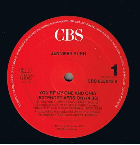 Jennifer Rush : You're My One And Only (Extended Version) (12", Maxi)