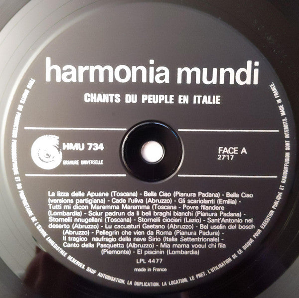 Il Nuovo Canzoniere Italiano : Italie / Bella Ciao - Chansons Du Peuple En Italie (LP, Album, RE)