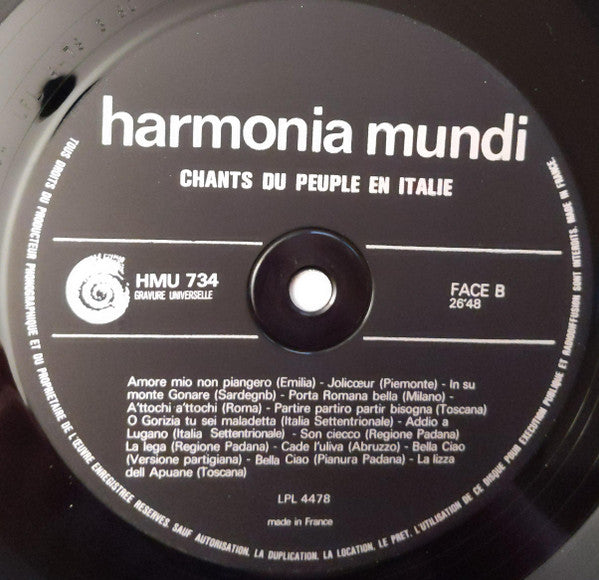 Il Nuovo Canzoniere Italiano : Italie / Bella Ciao - Chansons Du Peuple En Italie (LP, Album, RE)