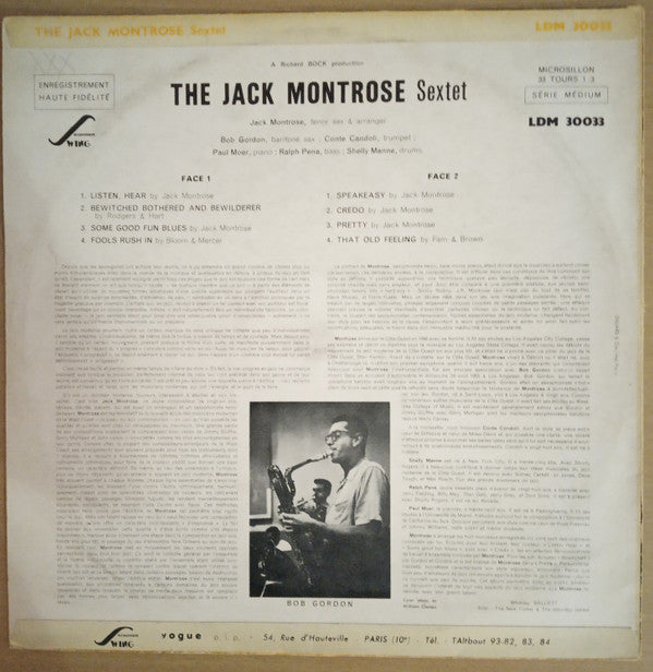 Jack Montrose Sextet : Jack Montrose Sextet (LP, Album, Mono)