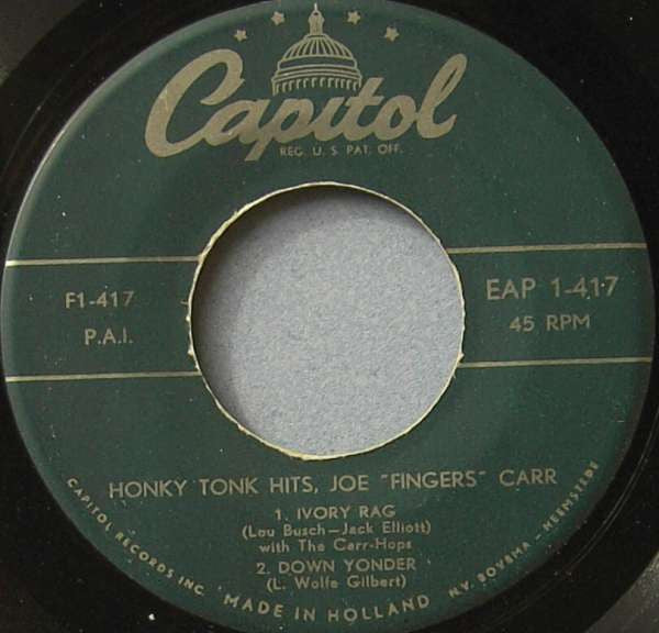 Joe "Fingers" Carr : Honky Tonk Hits By Joe  "Fingers" Carr (7", EP)