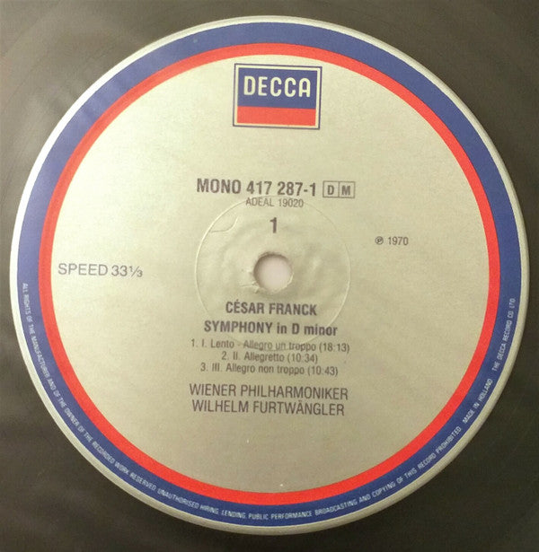 César Franck  /  Robert Schumann - Wilhelm Furtwängler, Wiener Philharmoniker : Symphony / Symphony No. 1 (LP, Comp, Mono, RM)