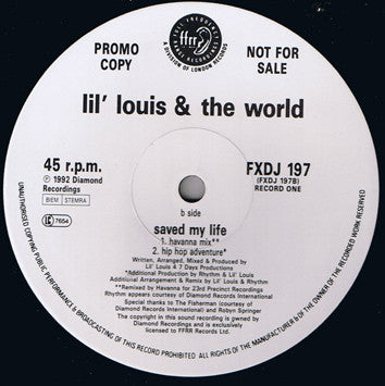 Lil' Louis & The World : Saved My Life (2x12", Promo)