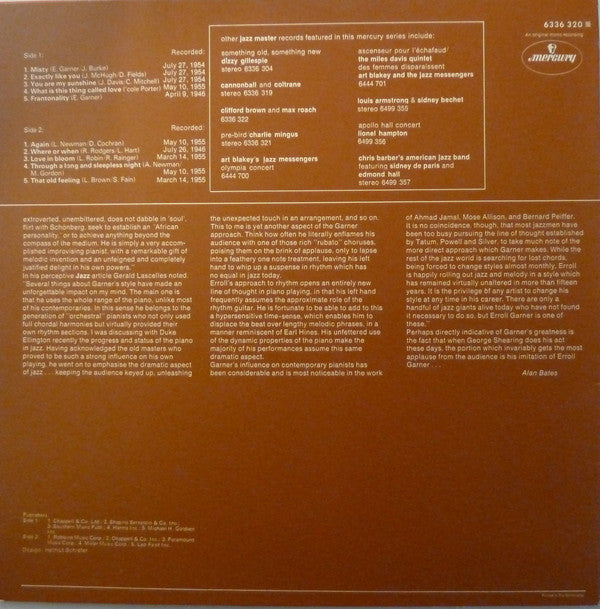 Erroll Garner : Misty (LP, Album, Mono, RE)