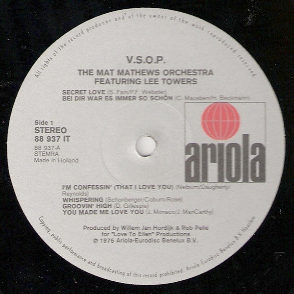 The Mat Mathews Orchestra Featuring Lee Towers : V.S.O.P. (Very Superior Old Pals) (LP, Album)