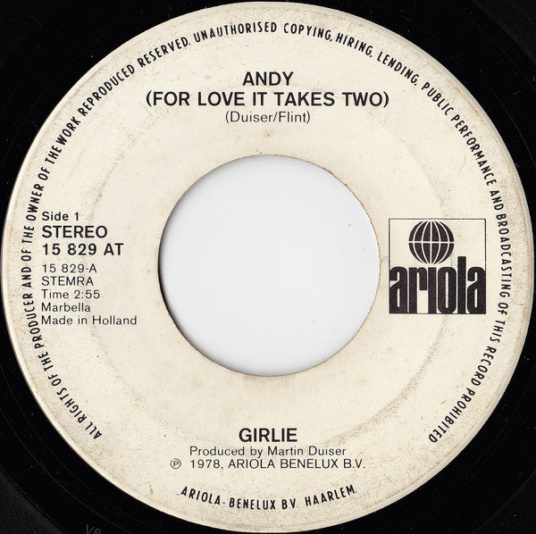 Girlie : Andy (For Love It Takes Two) (7", Single, CBS)