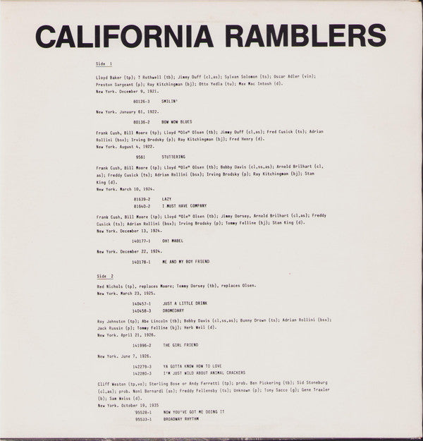 California Ramblers : California Ramblers (LP, Comp, Mono)