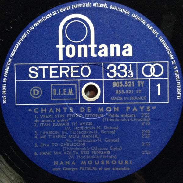 Nana Mouskouri : Chants De Mon Pays (LP, Album)