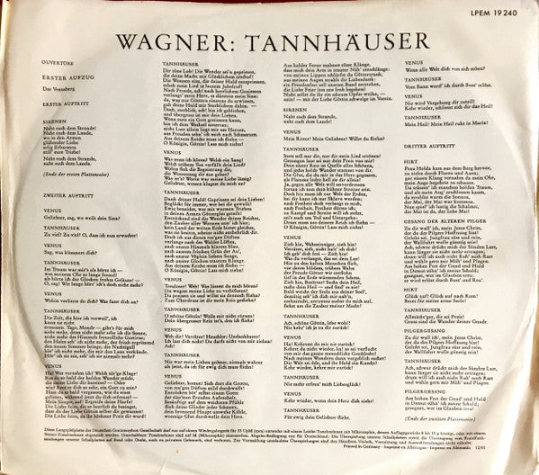 Richard Wagner – Kurt Schröder · Günther Treptow · Heinrich Schlusnus · Otto Von Rohr · Sinfonie-Orchester Des Hessischen Rundfunks : Tannhäuser (Box + 4xLP, Mono)