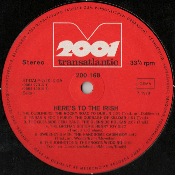 Various : Here's To The Irish (LP, Comp, RE, Red)