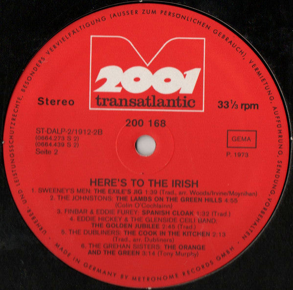 Various : Here's To The Irish (LP, Comp, RE, Red)