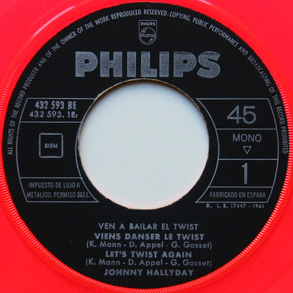Johnny Hallyday : Ven A Bailar El Twist (7", EP, Mono, Pin)