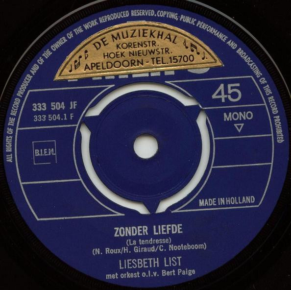 Liesbeth List : De Kinderen Van De Zee / Zonder Liefde (7", Single, Mono)