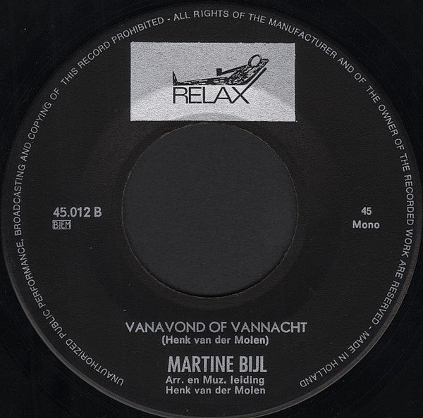 Martine Bijl : Bloemendaalse Bos / Vanavond Of Vannacht (7", Single, Mono)